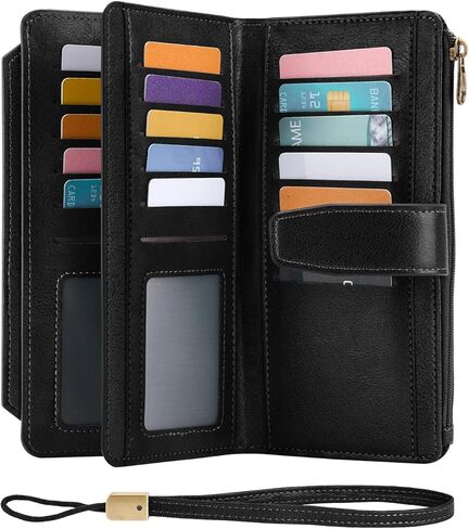 Mayski Wallet for Women Large Capacity Bifold RFID Blocking Vegan PU Leather Credit Card Holder Wristlet Women Wallet with Zipper Coin Pocket, 27 Card Slots & 3 ID Windows in Saudi Arabia