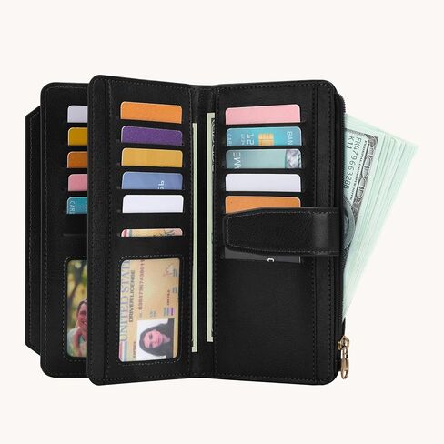 Mayski Wallet for Women Large Capacity Bifold RFID Blocking Vegan PU Leather Credit Card Holder Wristlet Women Wallet with Zipper Coin Pocket, 27 Card Slots & 3 ID Windows in Saudi Arabia
