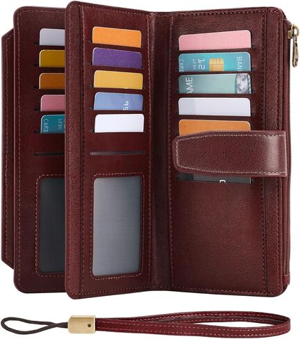 Mayski Wallet for Women Large Capacity Bifold RFID Blocking Vegan PU Leather Credit Card Holder Wristlet Women Wallet with Zipper Coin Pocket, 27 Card Slots & 3 ID Windows in Saudi Arabia
