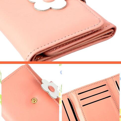 Cute Small Wallet Coin Purse Kawaii Flower Card Wallets for Girls Women ID Credit Card Holder(Pink) in Saudi Arabia
