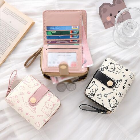 Women's Wallets, Women's Small Cute Wallet, Cute Cat Pattern Credit Card Holder with Zipper for Cash, Keys, ID card, Coins in Saudi Arabia