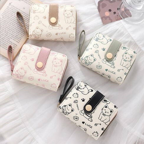 Women's Wallets, Women's Small Cute Wallet, Cute Cat Pattern Credit Card Holder with Zipper for Cash, Keys, ID card, Coins in Saudi Arabia