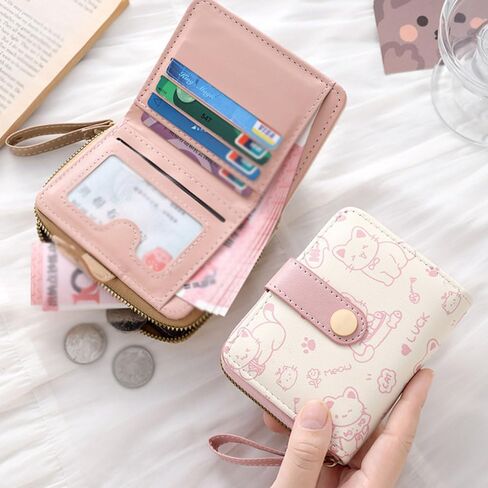 Women's Wallets, Women's Small Cute Wallet, Cute Cat Pattern Credit Card Holder with Zipper for Cash, Keys, ID card, Coins in Saudi Arabia