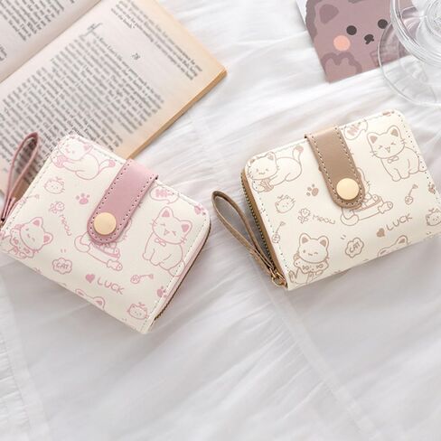 Women's Wallets, Women's Small Cute Wallet, Cute Cat Pattern Credit Card Holder with Zipper for Cash, Keys, ID card, Coins in Saudi Arabia