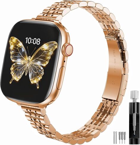 شريط النحيف الفولاذ المقاوم للصدأ النحيف متوافق مع Apple Watch Band 38mm 40mm 41mm 42mm 44mm 45mm 46mm 49mm ، حزام استبدال المعادن للنساء لـ Iwatch Bands Series 10 9 8 7 6 5 4 3 2 1 SE in Kuwait