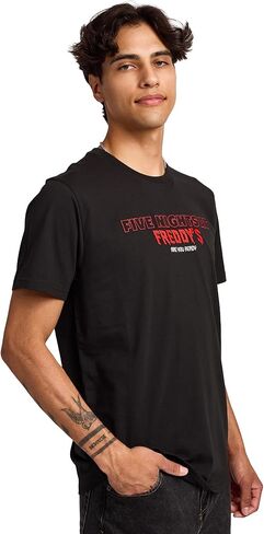Five Nights at Freddy's Black & White Character Art Men's Black Crew Neck Short Sleeve T-Shirt in Saudi Arabia