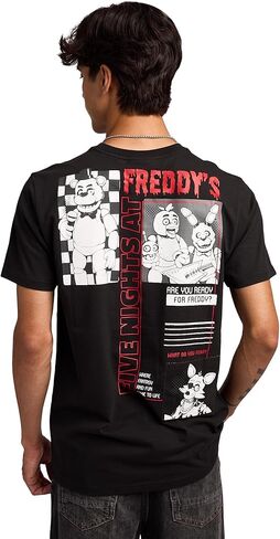 Five Nights at Freddy's Black & White Character Art Men's Black Crew Neck Short Sleeve T-Shirt in Saudi Arabia
