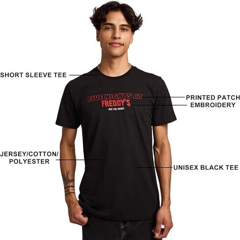 Five Nights at Freddy's Black & White Character Art Men's Black Crew Neck Short Sleeve T-Shirt in Saudi Arabia