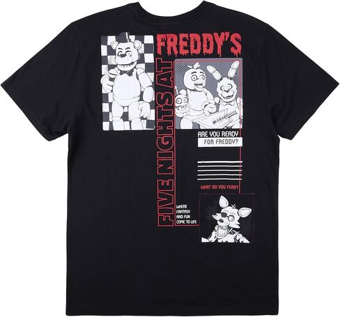 Five Nights at Freddy's Black & White Character Art Men's Black Crew Neck Short Sleeve T-Shirt in Saudi Arabia