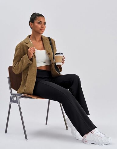 سراويل ضيقة مضلعة للسيدات من K-Swiss - سراويل يوجا عالية الخصر مبطنة بالصوف مع جيوب للعمل غير الرسمي in Kuwait