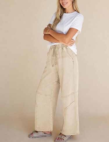 Athlisan Womens Casual Wide Leg Sweatpants High Waist Acid Wash Palazzo Pants with Pockets in Saudi Arabia