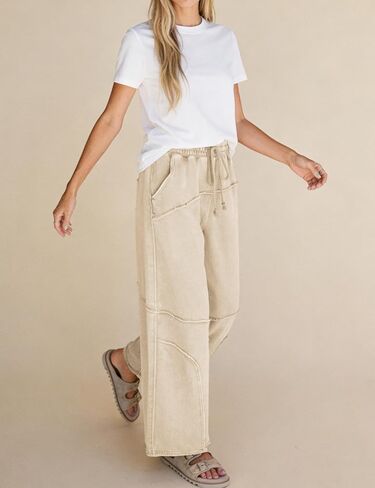 Athlisan Womens Casual Wide Leg Sweatpants High Waist Acid Wash Palazzo Pants with Pockets in Saudi Arabia