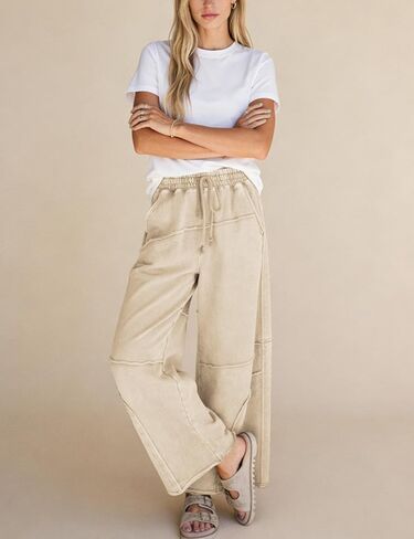 Athlisan Womens Casual Wide Leg Sweatpants High Waist Acid Wash Palazzo Pants with Pockets in Saudi Arabia