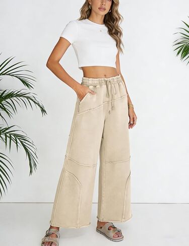 Athlisan Womens Casual Wide Leg Sweatpants High Waist Acid Wash Palazzo Pants with Pockets in Saudi Arabia