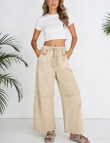 Athlisan Womens Casual Wide Leg Sweatpants High Waist Acid Wash Palazzo Pants with Pockets in Saudi Arabia