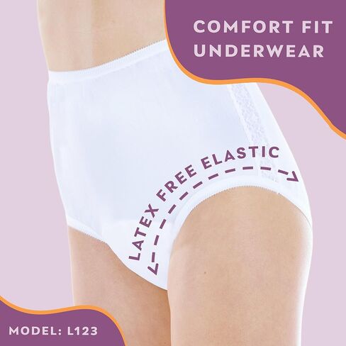 Wearever 3-Pack Women's White Nylon and Lace Regular Absorbency Incontinence Panties 150 ml 1X (Fits Hip 43-44") in Saudi Arabia