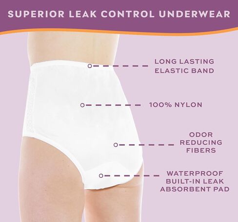 Wearever 3-Pack Women's White Nylon and Lace Regular Absorbency Incontinence Panties 150 ml 1X (Fits Hip 43-44") in Saudi Arabia