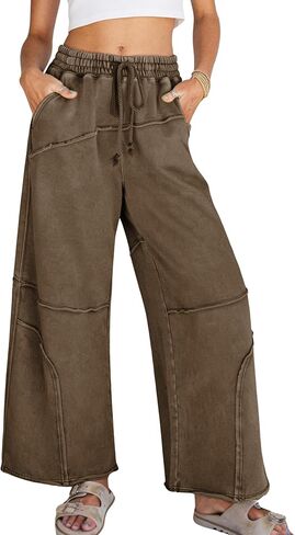 Athlisan Womens Casual Wide Leg Sweatpants High Waist Acid Wash Palazzo Pants with Pockets in Saudi Arabia