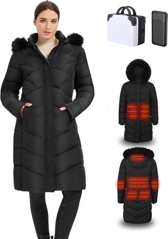 Graphene Women's Heated Jacket, Long Heated Coats for Women with Battery Pack 8 Heating Zones for Winter Outdoor in Saudi Arabia