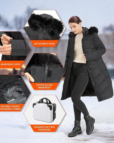 Graphene Women's Heated Jacket, Long Heated Coats for Women with Battery Pack 8 Heating Zones for Winter Outdoor in Saudi Arabia