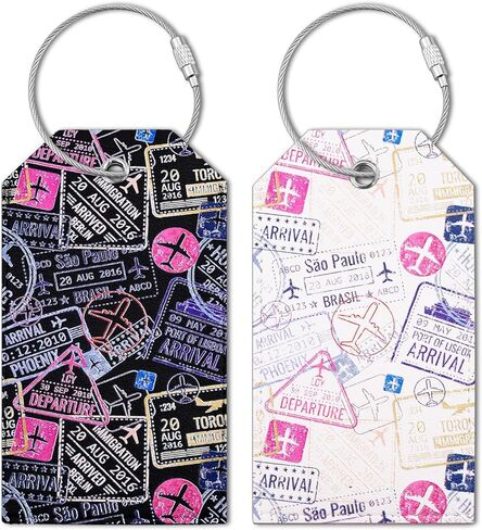 Leather Travel Stamp Luggage Tags for Suitcase,2 Pack Retro Passport Carte Postale Luggage Tag Leather Privacy Cover ID Label with Stainless Steel Loop for Women in Saudi Arabia