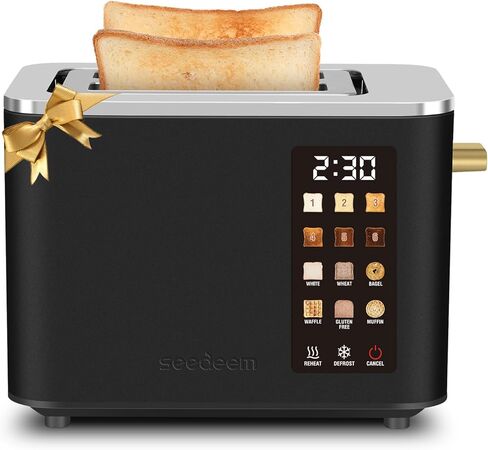 SEEDEEM Toaster 2 Slice, Touch Control Screen, Smart Stainless Toaster, 6 Shade Setting, 6 Bread Selection, Countdown, Removable Crumb Tray, 900W, Silver Metallic in Kuwait