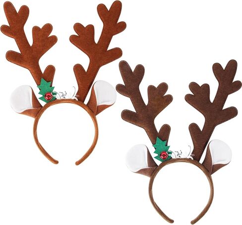 2Pcs Christmas Headband Antlers Reindeer Headband Antlers Hair Hoop Headpiece for Christmas Easter Halloween Party(Dark Brown Light Brown) in Saudi Arabia