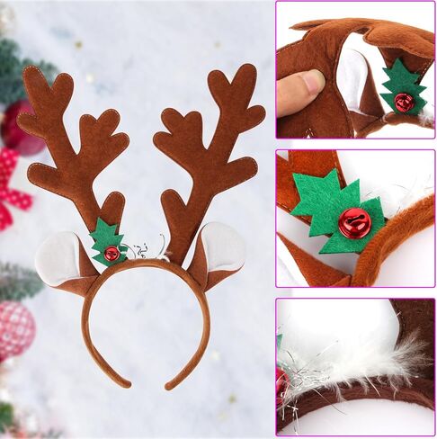 2Pcs Christmas Headband Antlers Reindeer Headband Antlers Hair Hoop Headpiece for Christmas Easter Halloween Party(Dark Brown Light Brown) in Saudi Arabia
