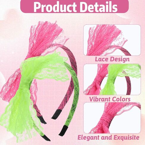 80s Headband and Earrings for Women, 80s Hair Accessories for Women, 80's Neon Earrings and Neon Headband with Lace for 80's Clothing Theme Party in Saudi Arabia