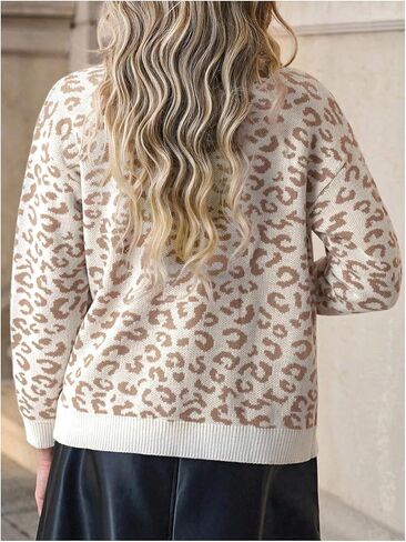 SHENHE Women's Leopard Cardigan Button Up Crew Neck Fall Knit Cheetah Print Sweater Cardigan in Saudi Arabia
