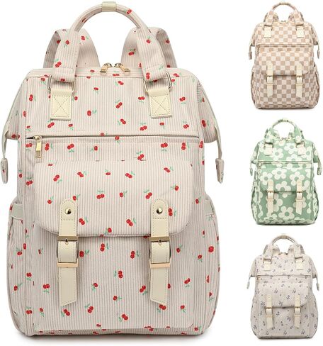 Corduroy Laptop Backpack for Women 15.6 Inch Stylish College School Bookbag, Business Work & Travel Computer Backpacks (Flowers Green) in Saudi Arabia