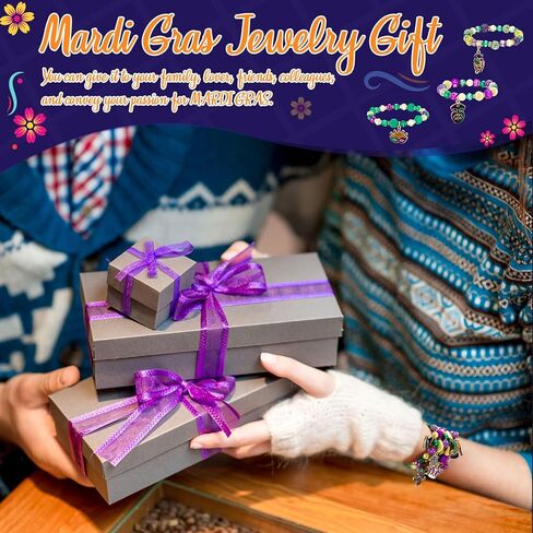 Landical Mardi Gras Bracelets for Women Beaded Stretch Bracelet Glitter Mask Crown Iris Bracelets Purple Green Gold Beaded Bracelet Set for Mardi Gras Accessory Carnival Parade Outfits in Saudi Arabia