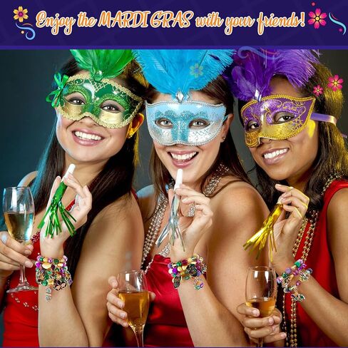 Landical Mardi Gras Bracelets for Women Beaded Stretch Bracelet Glitter Mask Crown Iris Bracelets Purple Green Gold Beaded Bracelet Set for Mardi Gras Accessory Carnival Parade Outfits in Saudi Arabia