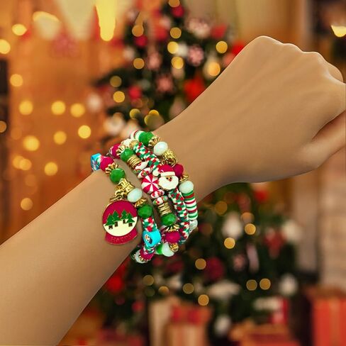 4PCS Cute Christmas Bracelets, Rainbow Candy Style Merry Christmas Tree, Santa, Snowmen Beaded Stackable Stretchy Bracelet in Saudi Arabia