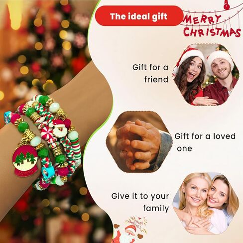 4PCS Cute Christmas Bracelets, Rainbow Candy Style Merry Christmas Tree, Santa, Snowmen Beaded Stackable Stretchy Bracelet in Saudi Arabia