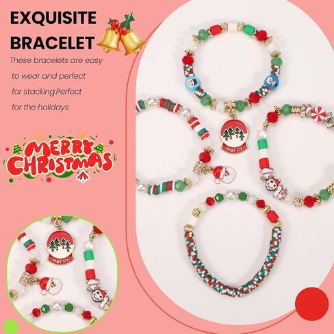 4PCS Cute Christmas Bracelets, Rainbow Candy Style Merry Christmas Tree, Santa, Snowmen Beaded Stackable Stretchy Bracelet in Saudi Arabia