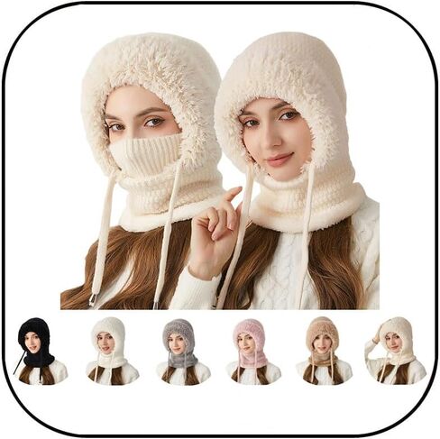 3 in 1 Beanie Hat for Women New Upgrade Winter Outdoor Windproof Coldproof Warm Beanie Hat Mask Scarf Winter Gift for Women in Saudi Arabia