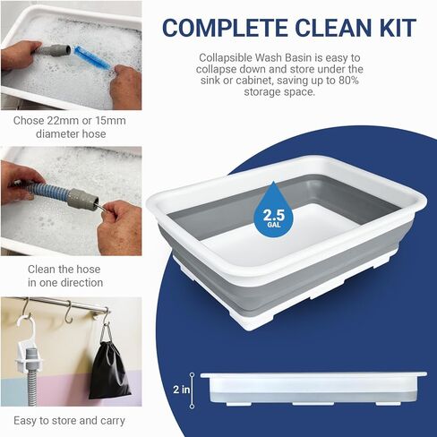 طقم تنظيف أنبوب CPAP مكون من 9 قطع، حوض غسيل قابل للطي، حامل خرطوم CPAP، مشابك أنبوب CPAP، حامل أنابيب CPAP، فرشاة تنظيف الأنبوب تناسب أنابيب قطرها القياسية 15-22 مم مع حقيبة تخزين in Saudi Arabia