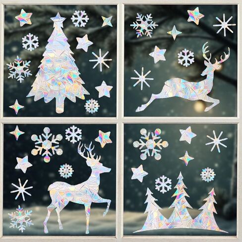 Anwyll Glitter Christmas Snowflake Window Clings,Silver Christmas Snowflake Window Decals Stickers,93Pcs Xmas Winter Holiday Snowflake Window Clings for Winter Wonderland Christmas Glass Window Decor in Saudi Arabia