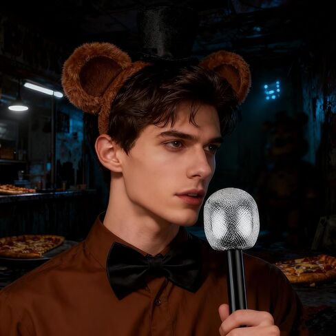 Bear Costume Set with Headband,Bow Tie and Microphone Prop for Halloween Cosplay Dress Up in Saudi Arabia