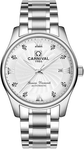 Carnival Men's Automatic Mechanical Business Watch Analog Luminous Calendar Stainless Steel Band (White) in Saudi Arabia