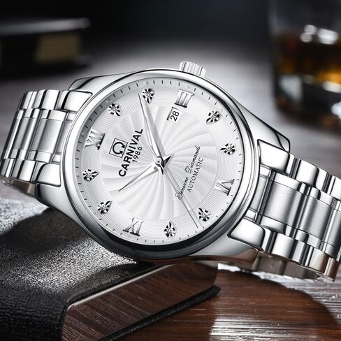 Carnival Men's Automatic Mechanical Business Watch Analog Luminous Calendar Stainless Steel Band (White) in Saudi Arabia
