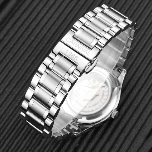 Carnival Men's Automatic Mechanical Business Watch Analog Luminous Calendar Stainless Steel Band (White) in Saudi Arabia