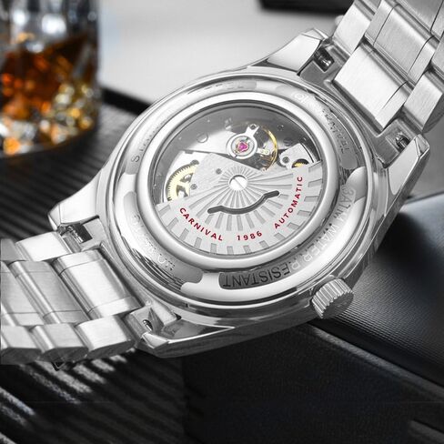 Carnival Men's Automatic Mechanical Business Watch Analog Luminous Calendar Stainless Steel Band (White) in Saudi Arabia