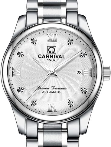 Carnival Men's Automatic Mechanical Business Watch Analog Luminous Calendar Stainless Steel Band (White) in Saudi Arabia