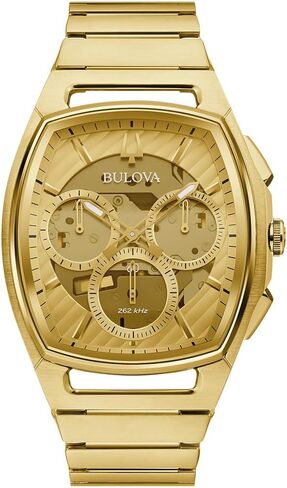Bulova Men's CURV Chronograph Gold-Tone Stainless Steel Bracelet Watch | 41mm | 97A160 in Saudi Arabia