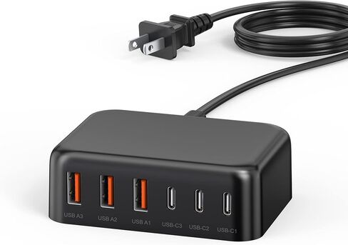 USB Charger Block, 45W 6-Port USB Charging Station for Multiple Devices, 5 USB A and USB A Charger Tower Fast Charging Dock Hub Power Strip for iPhone iPad Tablets Android Smartphones, Home Office Use in Saudi Arabia