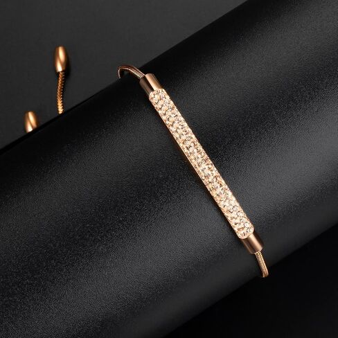 MDFUN 18K Rose Gold Plated Crystals Slider Link Bracelet for Women Adjustable with 4-Row Sparkling Diamond for Wedding Party Prom in Saudi Arabia