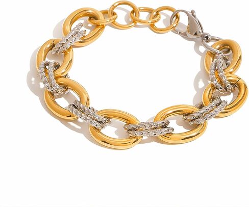 قلادة بسوار ملتوي بلونين من فولبوب للنساء - ستانلس ستيل ذهبي وفضي، لا تسبب الحساسية ومقاومة للماء ومقاومة للتشوه in Kuwait