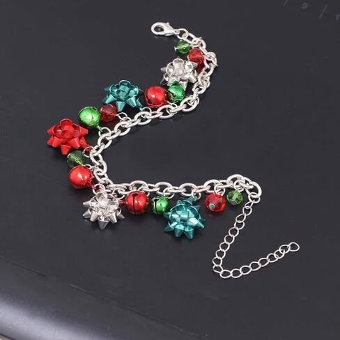 Christmas Link Chain Bracelet Jingle Bells Christmas Bracelets Bow Xmas Holiday Jewelry for Women (Silver) in Saudi Arabia